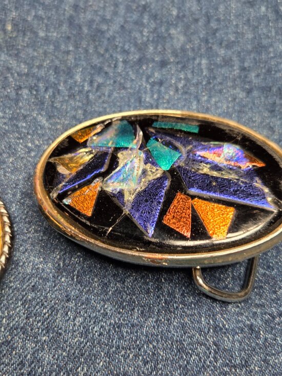 Lot of 2 - Women\'s Vintage Dichroic Glass & Floral Bright Design Belt Buckles main image 10